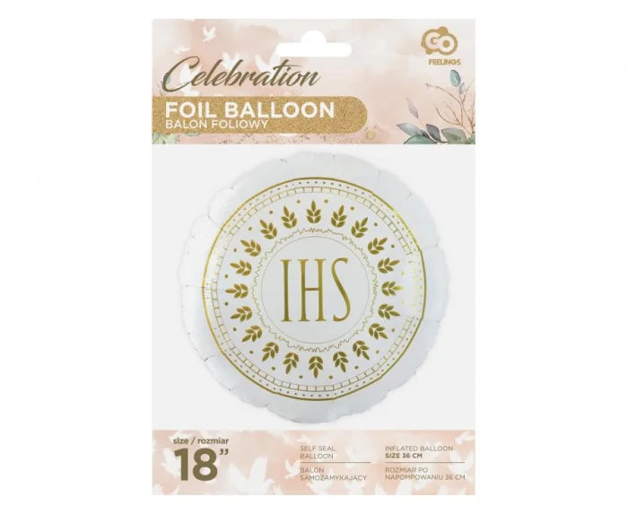Balon Foliowy IHS 18” (46 cm) – Biało-Złoty