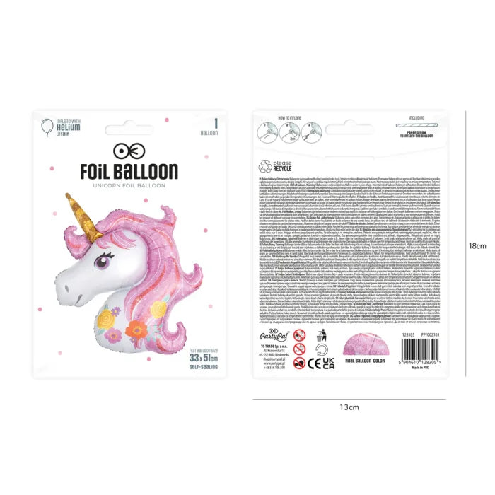 Balon foliowy Jednorożec 33 × 51 cm – urocza dekoracja na przyjęcia dziecięce - Balloons