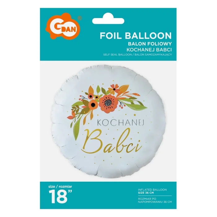 Balon foliowy Kochanej Babci, 18 cali