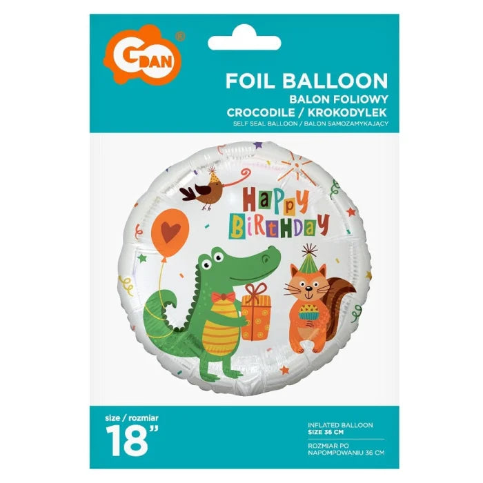Balon foliowy Krokodylek z prezentem Happy Birthday , 45 cm
