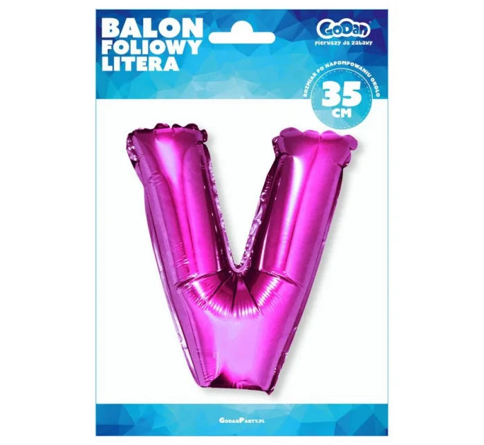 Balon foliowy litera „V” – różowy 35 cm