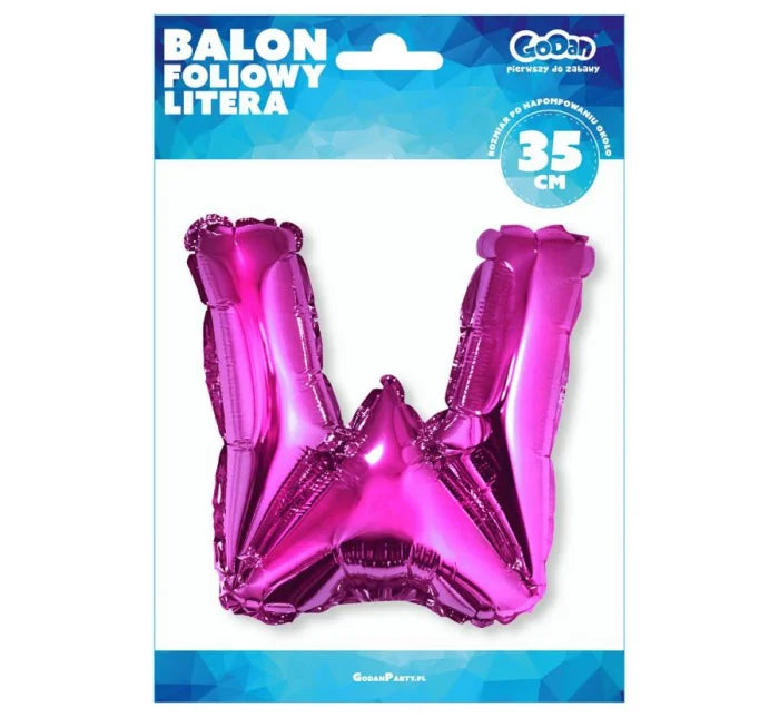 Balon foliowy litera „W” – różowy 35 cm