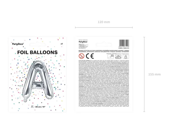 Balon foliowy metalizowany – Litera ’A’ srebrny 40 cm