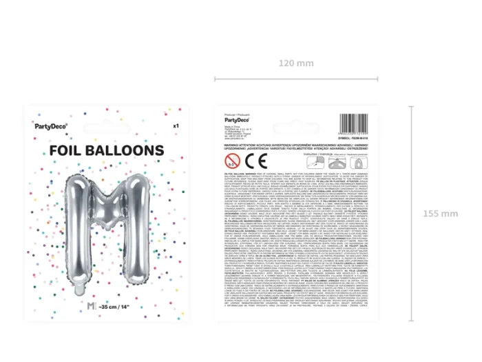 Balon foliowy metalizowany – Litera ’M’ srebrny 40 cm