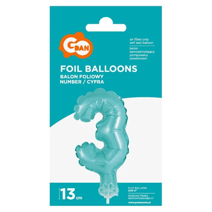 Balon foliowy na patyczku, CYFRA 3, błękitna