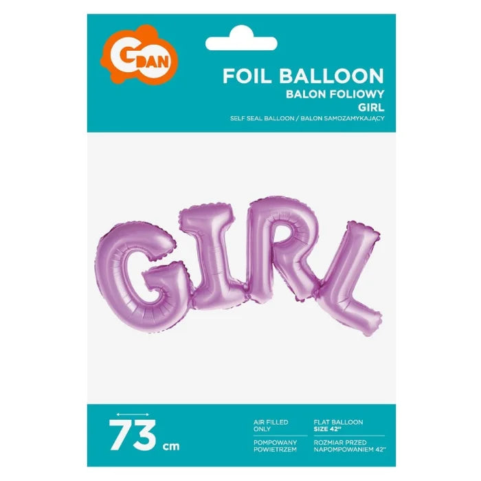 Balon foliowy Napis GIRL, różowy, 73 cm