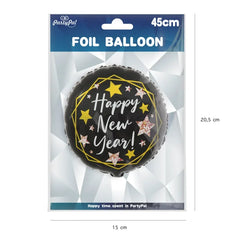 Balon foliowy okrągły Happy New Year – czarny 45 cm - Balloons