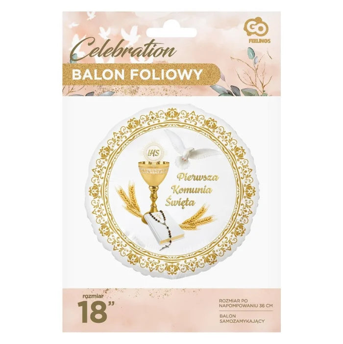 Balon foliowy Pierwsza Komunia Święta 45 cm – elegancka dekoracja na wyjątkową okazję