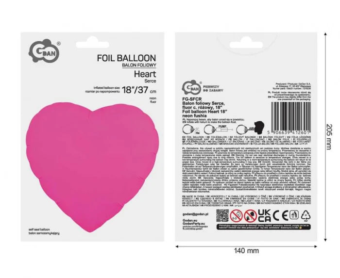 BALON FOLIOWY SERCE CIEMNORÓŻOWY (FLUOR)