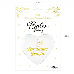 Balon foliowy serce „Komunia Święta” biało-złoty – 45 cm - Balloons