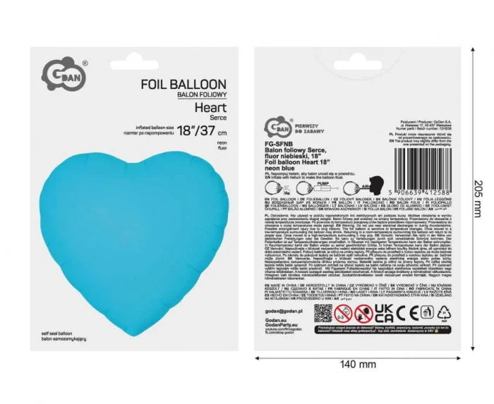 Balon Foliowy Serce – Niebieskie Fluor