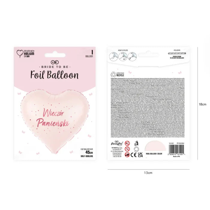 Balon foliowy Serce „Wieczór Panieński” – jasnoróżowy 18 cali (45 cm) - Balloons