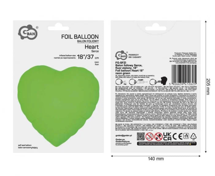 Balon Foliowy Serce – Zielony Fluor