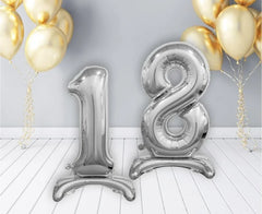 Balon foliowy stojący cyfra 1 srebrny – 74 cm Beauty&Charm