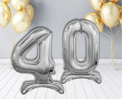 Balon foliowy stojący cyfra 4 srebrny – 74 cm Beauty&Charm