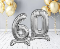 Balon foliowy stojący cyfra 6 srebrny – 74 cm Beauty&Charm