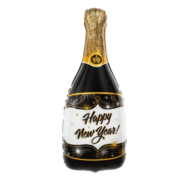Balon foliowy Szampan Happy New Year czarny 49x100cm