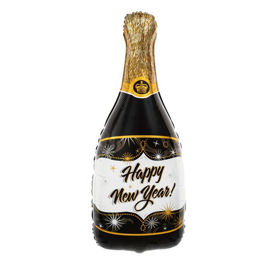 Balon foliowy Szampan Happy New Year czarny 49x100cm