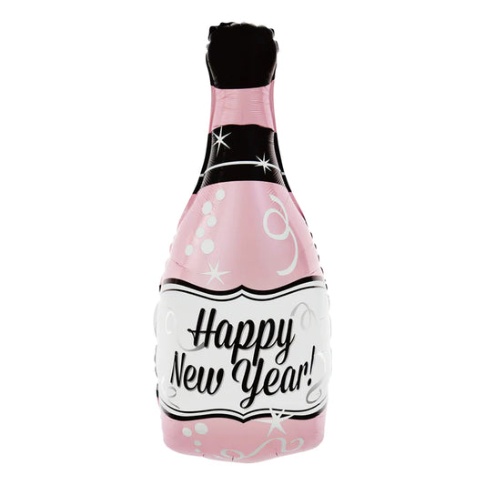 Balon foliowy Szampan Happy New Year różowy 49x100cm