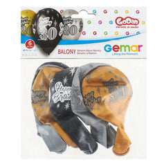 Balony "30 Urodziny" Happy Birthday, mix kolorów, 30 cm 12 cali , 6 szt.