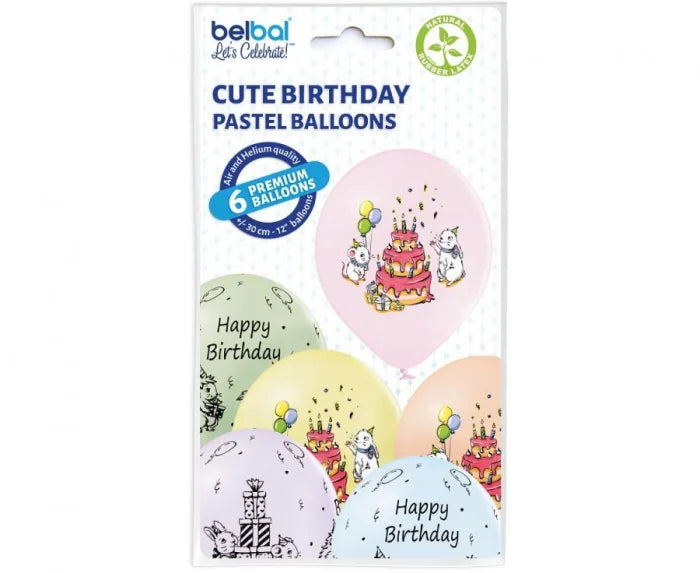 Balony Belbal Cute Birthday – Urodzinowe 12’’ (30 cm) 6 szt.
