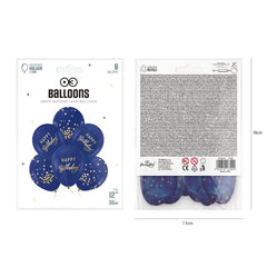 Balony Happy Birthday granatowo-złote – 12 cali 6 szt. (zestaw) - Balloons