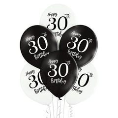 Balony Lateksowe 30 Urodziny – Czarno-Białe – 30 cm