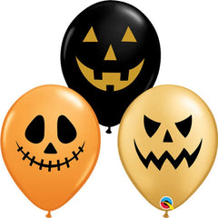 Balony lateksowe „Straszna Dynia” – czarne pomarańczowe i złote 28 cm (11”) 25szt. Qualatex - Balloons