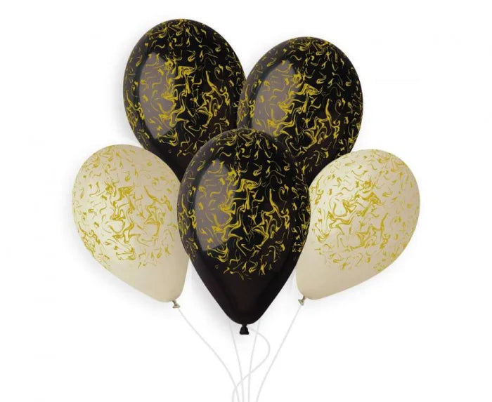 Balony Marble czarne i latte – 33 cm 5 szt. Gemar - Balloons