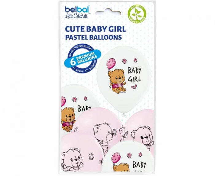 Balony na Baby Shower dla Dziewczynki – 12’’ (30 cm) 6 szt.