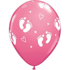 Balony QL 11 cali z nadr. STOPY DZIECKA i Serca, pastelowe różowe