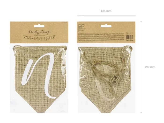 Baner „Nowożeńcy” z juty – dekoracja ślubna 23 × 155 cm - Party Supplies