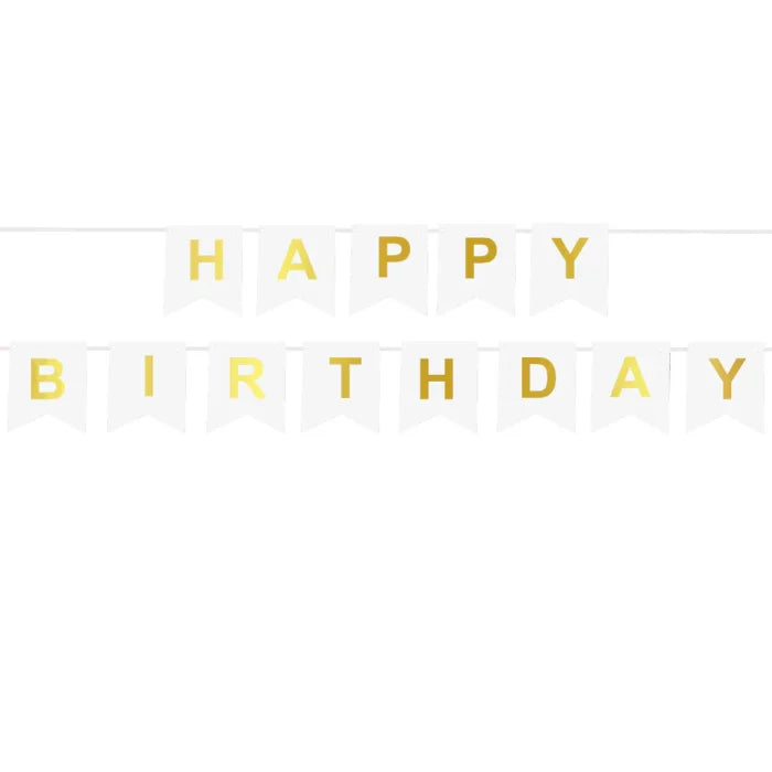Baner urodzinowy „Happy Birthday” – biały 190 cm - Party Decorations