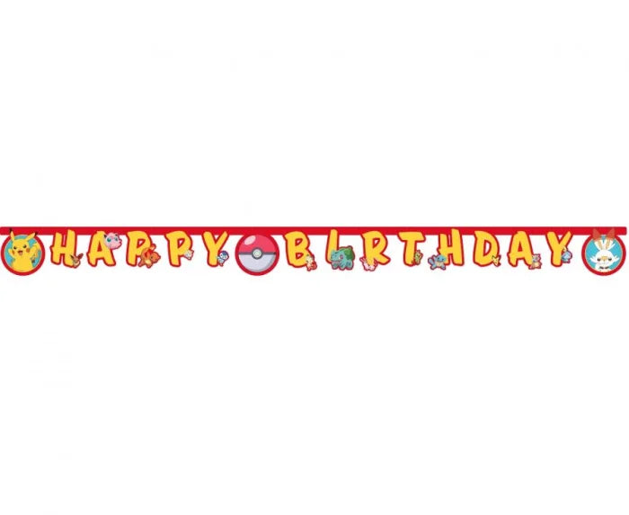 Banner „Happy Birthday” Pokemon – kolorowy - Party Decorations