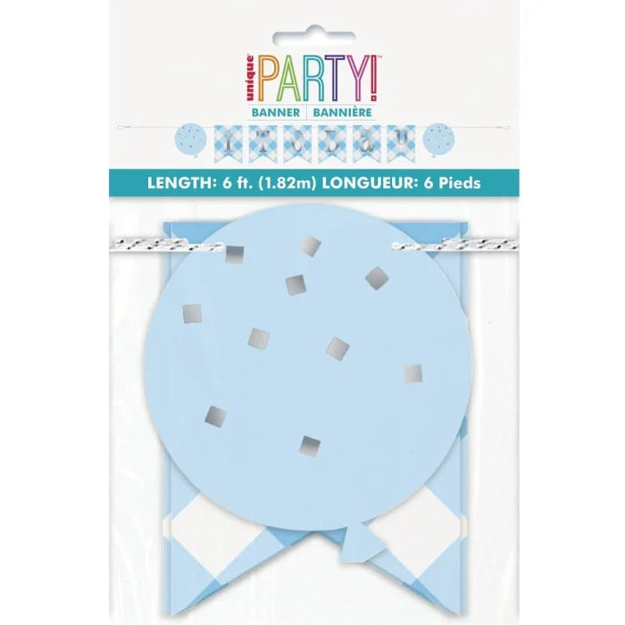 Banner papierowy Gingham 1st Birthday, niebieski, 183 cm