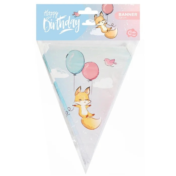 Banner URODZINOWY Happy Birthday z liskiem - 11 flag, 326 cm