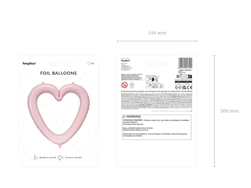 Balon foliowy Serce ramka, 86x83.5 cm,jasny różowy