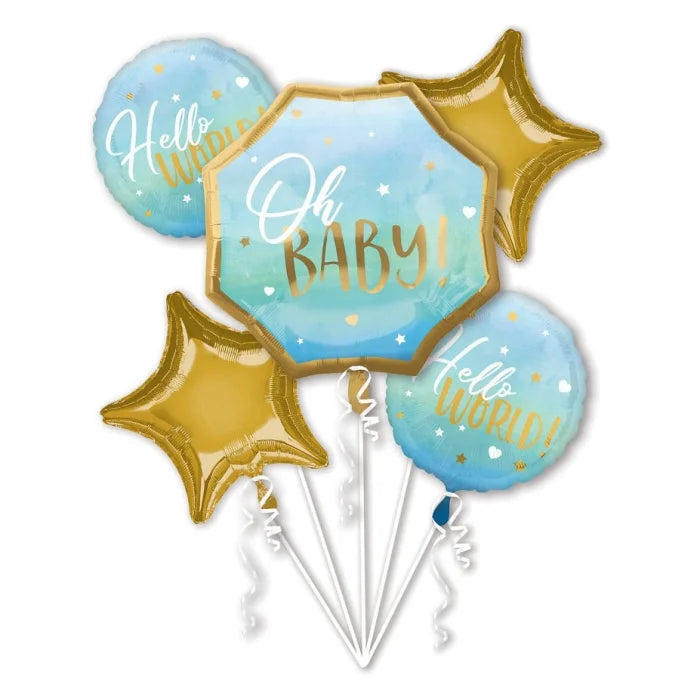 Bukiet z balonów Baby Boy, niebiesko-złoty, 5 szt.