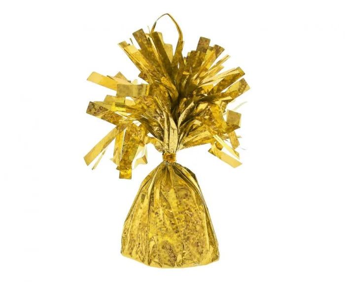 Ciężarek holograficzny złoty do balonów 145 g – obciążnik 12 cm - Party Supplies
