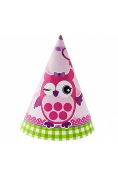 Czapeczki Urodzinowe Różowe Sówka – 6 Szt.