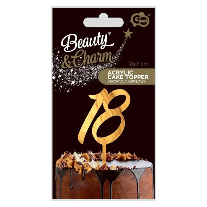 Dekoracja Akrylowa na Tort – 18 Urodziny w Złotym Stylu