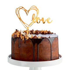 Dekoracja Akrylowa na Tort Love, Złota – 13x10 cm