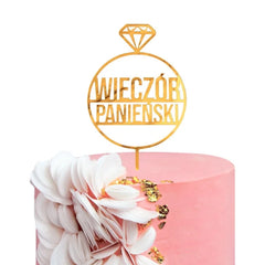 Dekoracja akrylowa na tort Wieczór Panieński, złota, 10x18 cm