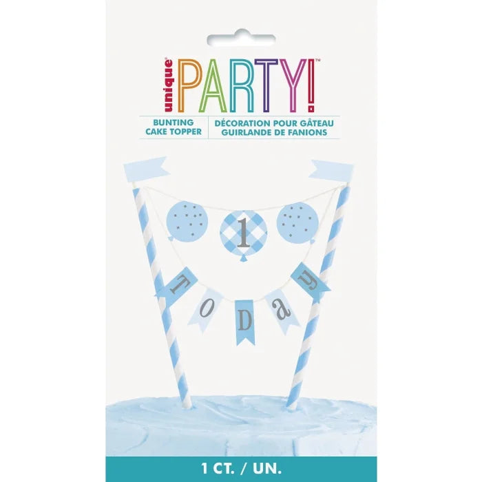 Dekoracja na tort Topper Gingham 1st Birthday, niebieska