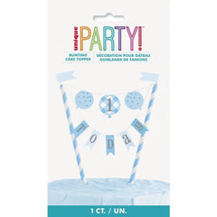 Dekoracja na tort Topper Gingham 1st Birthday, niebieska