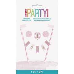 Dekoracja na tort Topper Gingham 1st Birthday, różowa