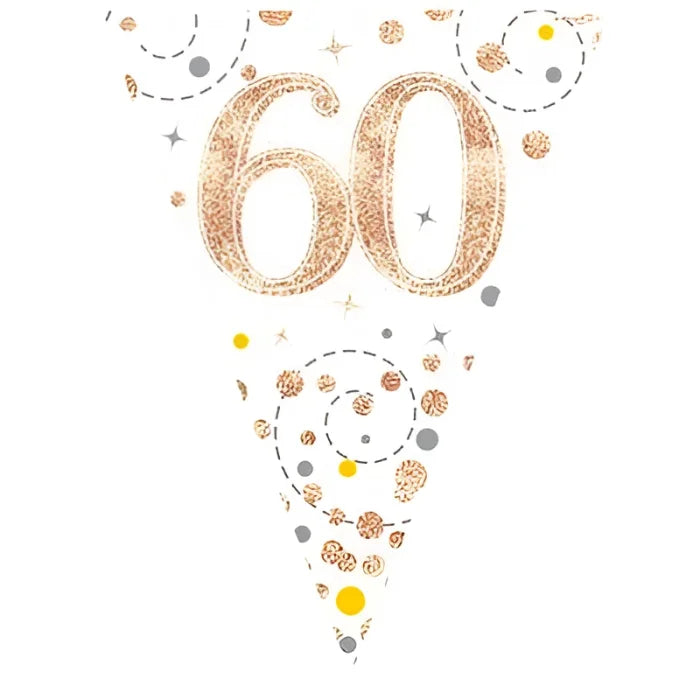 Dekoracja Oaktree – Holograficzne Trójkąty 60 Lat, Rose Gold i Białe, 11 Flag, 3,9 m