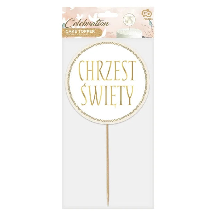 Dekoracja Papierowa na Tort "Chrzest Święty" – 25 cm, Złoto-Biała – 1 Sztuka