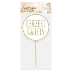 Dekoracja Papierowa na Tort "Chrzest Święty" – 25 cm, Złoto-Biała – 1 Sztuka