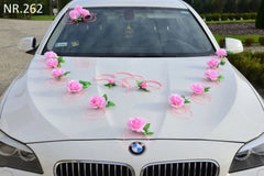Dekoracja ślubna na samochód 20 róż serca rattanowe kokardy